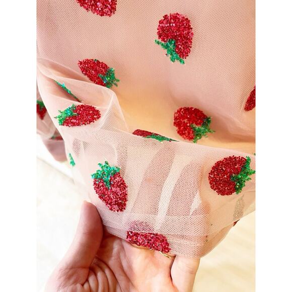 Lirika Matoshi Strawberry Button Down Sheer Shirt Glitter Pink Small - Picture 9 of 11